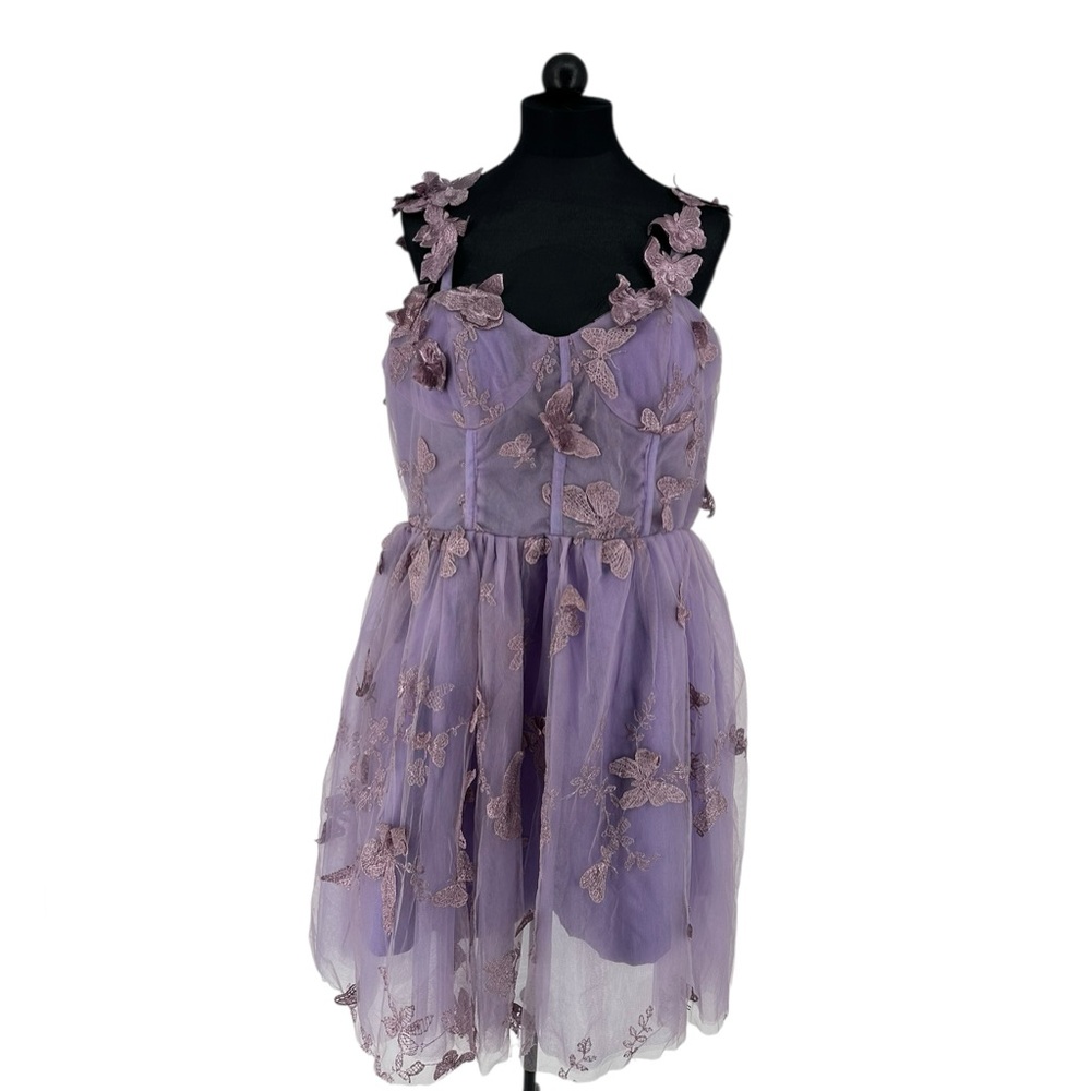 Lavender Butterfly Embellished Dress 1X/2X